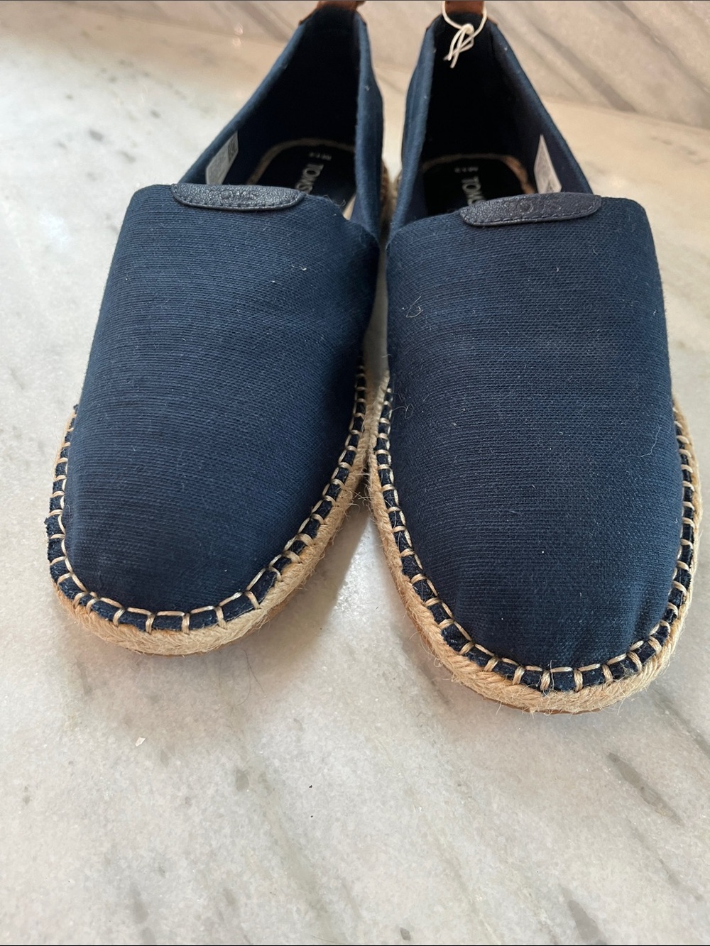 Toms Men's Navy Canvas Slip-On Espadrilles with Brown Heel Tabs NWOT - Picture 6 of 9